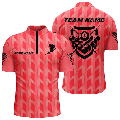 Billiard Polo Shirts, Personalized Red 8 Ball Billiards 3D Polo Shirts, Custom Name Player Billiards Jerseys, Billiards Team Shirts