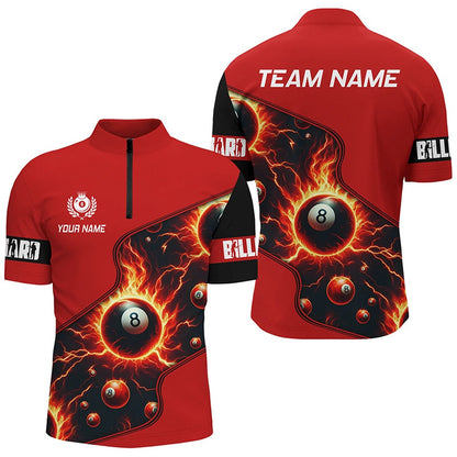 Billiard Polo Shirts, Personalized Red 8 Ball Fire 3D Printed Billiard Shirts Custom Billiard Jersey For Pool Player, Billiards Team Shirts