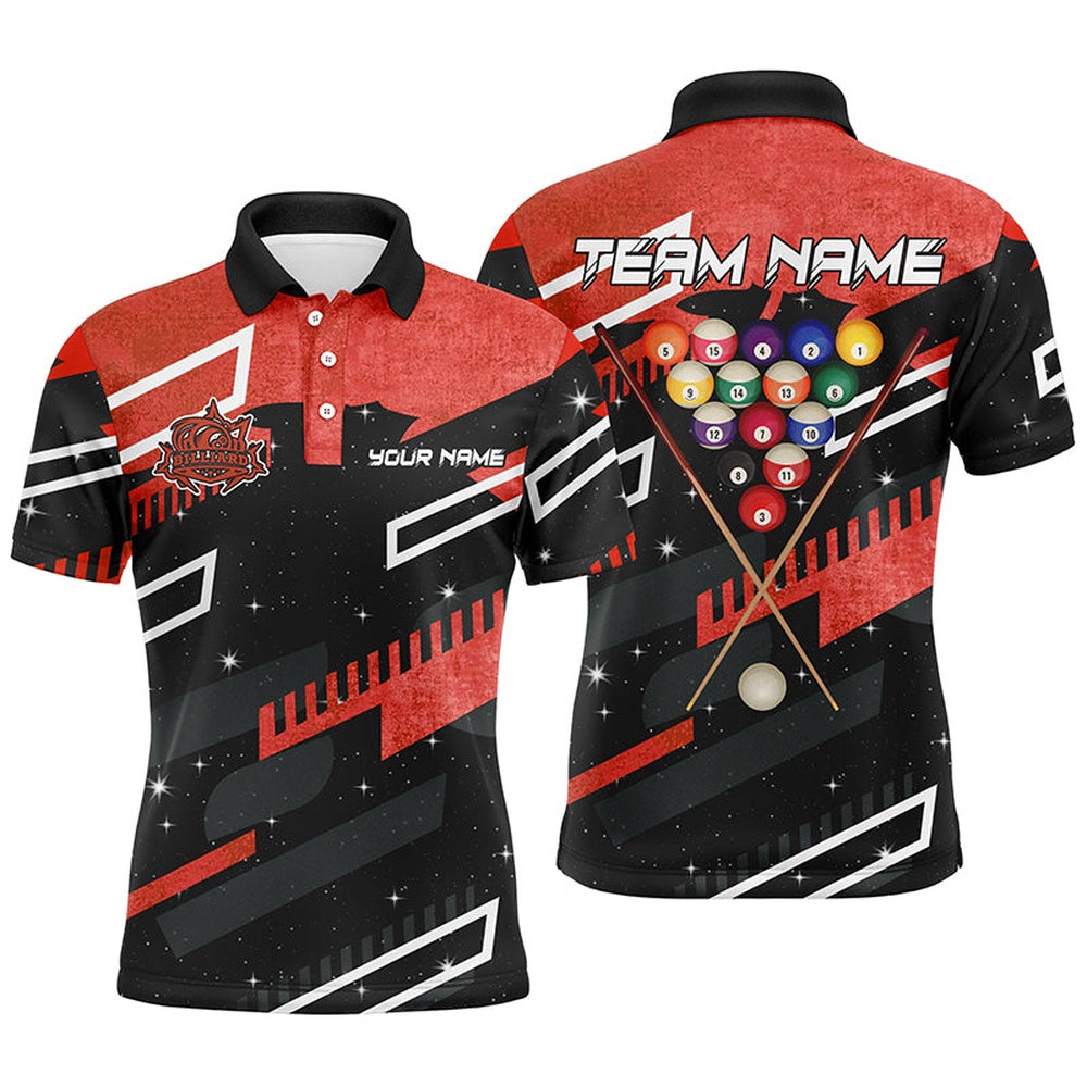 Billiard Polo Shirts, Personalized Red 8 Ball Galaxy Billiards Polo Shirts Custom 3D Billiard Jerseys Shirts, Billiards Team Shirts