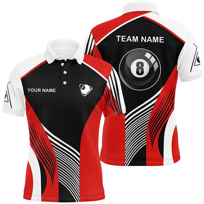 Billiard Polo Shirts, Personalized Red 8 Ball Pool Billiards Polo Shirts, Custom 8 Ball Billiard Team Shirts, Billiards Team Shirts