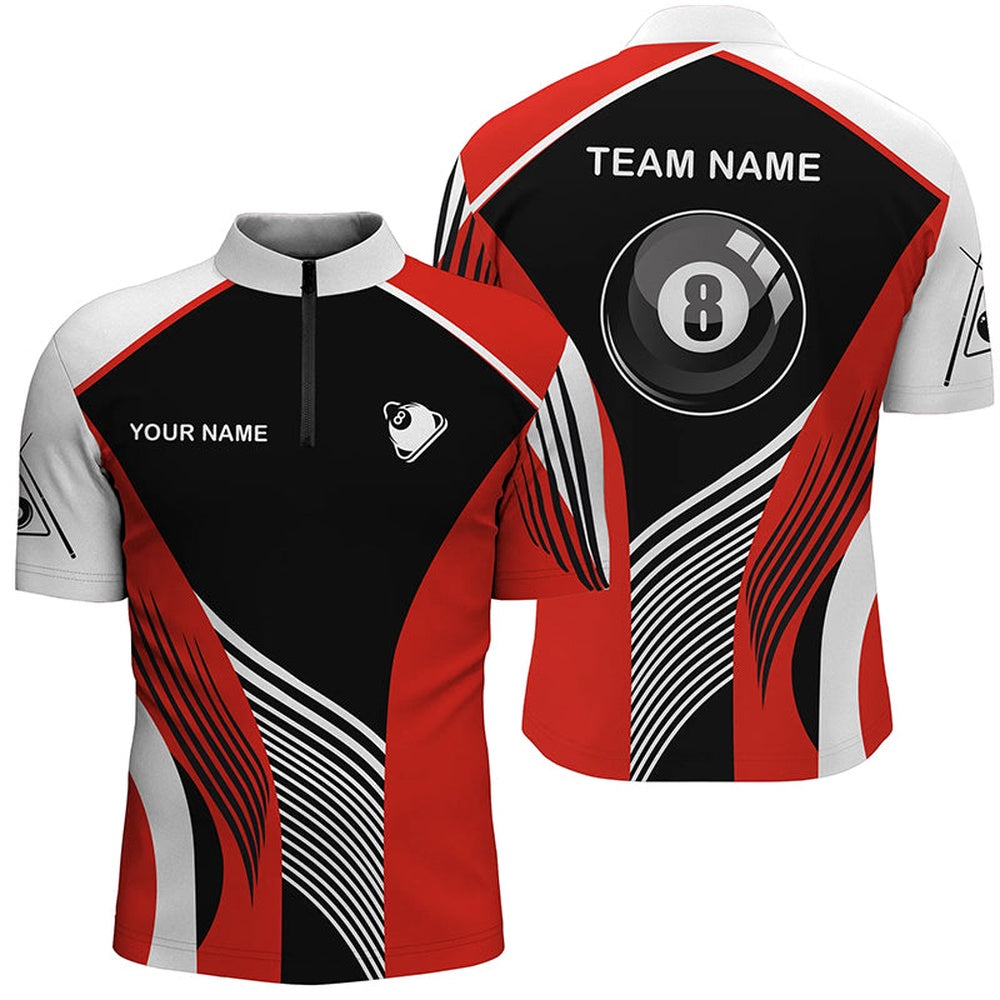 Billiard Polo Shirts, Personalized Red 8 Ball Pool Billiards Polo Shirts, Custom 8 Ball Billiard Team Shirts, Billiards Team Shirts