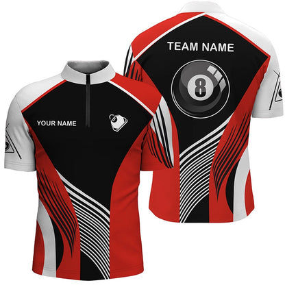 Billiard Polo Shirts, Personalized Red 8 Ball Pool Billiards Polo Shirts, Custom 8 Ball Billiard Team Shirts, Billiards Team Shirts