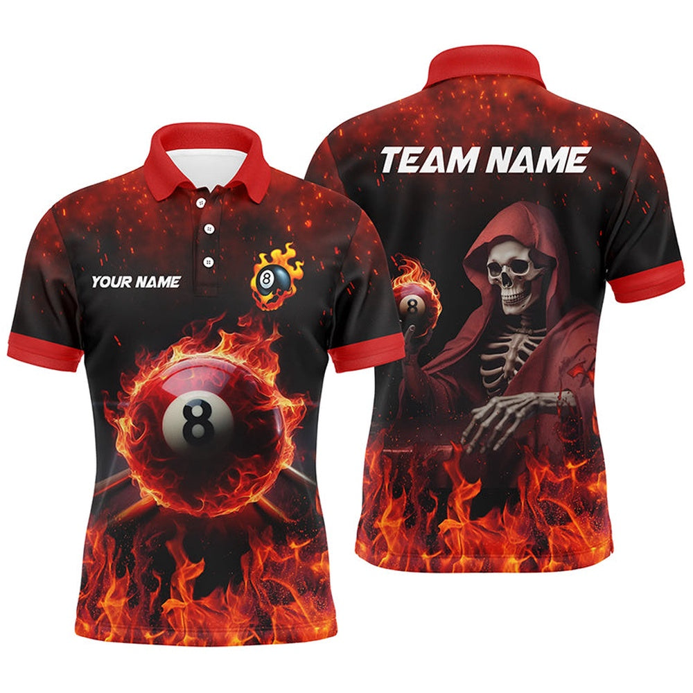 Billiard Polo Shirts, Personalized Red Billiard Balls Fire 3D Printed Polo Shirts Custom 8 Ball Pool Polo Shirts, Billiards Team Shirts
