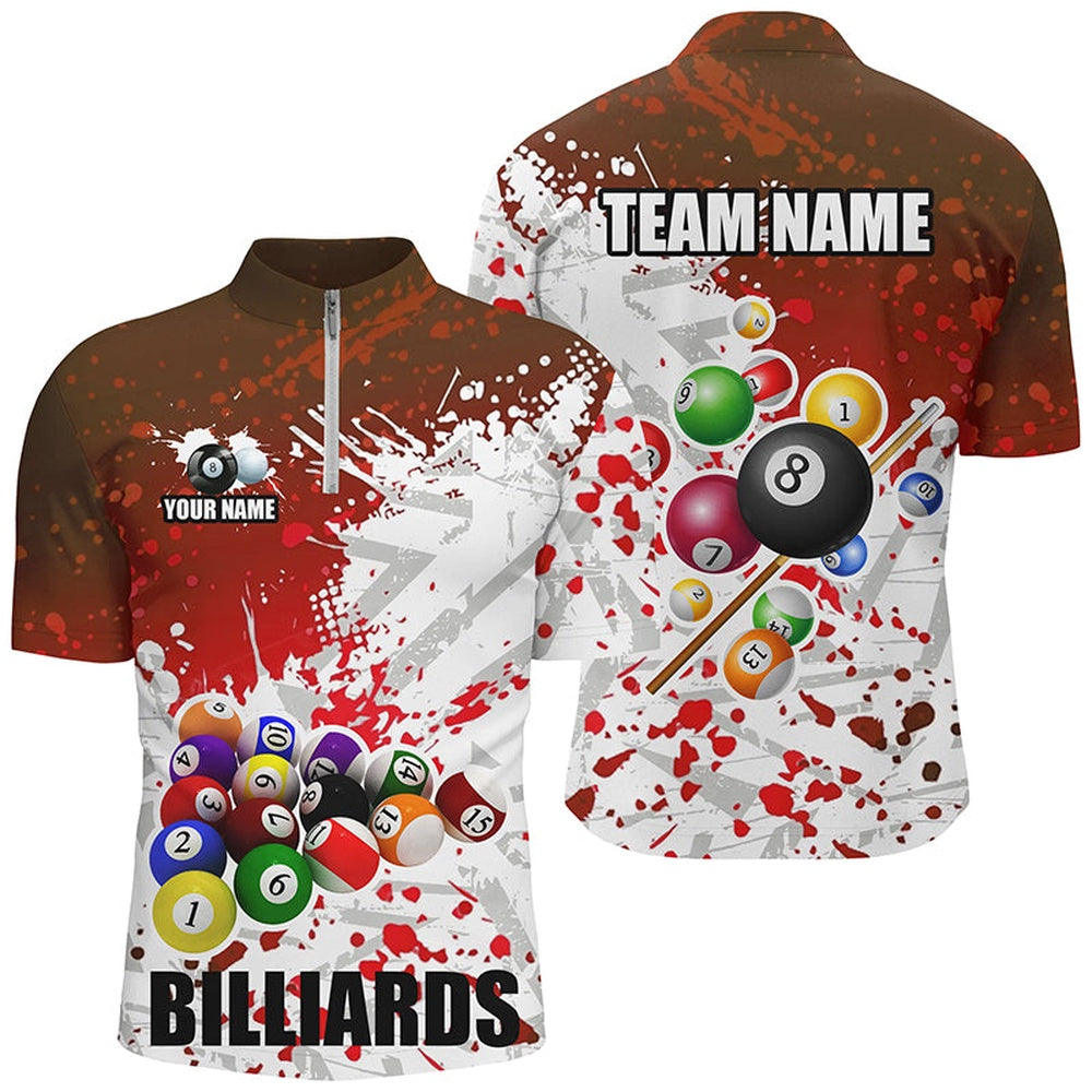Billiard Polo Shirts, Personalized Red Billiard Balls Paint Splash Billiard Shirts, 3D Billiard Jerseys Attire, Billiards Team Shirts