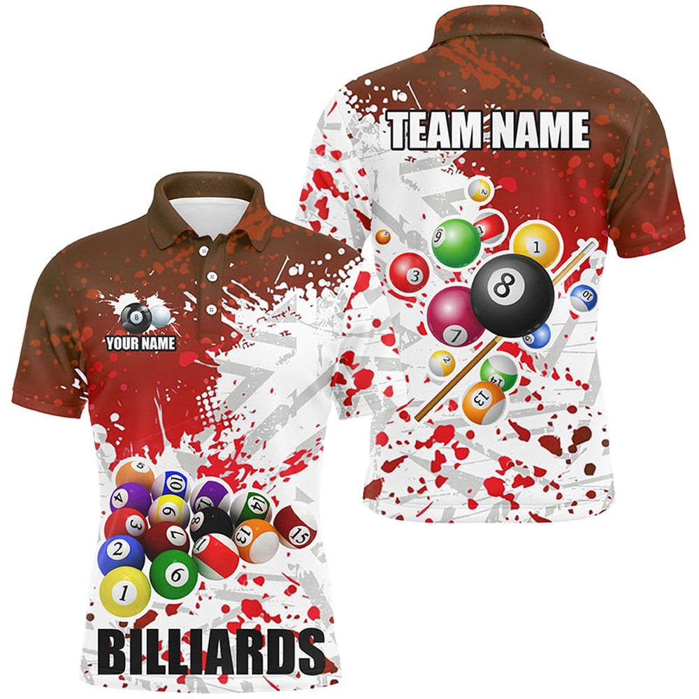 Billiard Polo Shirts, Personalized Red Billiard Balls Paint Splash Billiard Shirts, 3D Billiard Jerseys Attire, Billiards Team Shirts