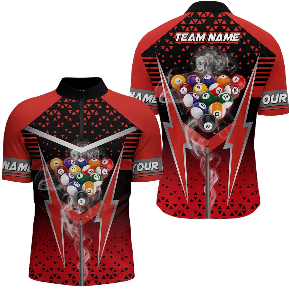 Billiard Polo Shirts, Personalized Red Billiard Balls Smoke Polo Shirts Custom Team Name Billiard Jerseys For Player, Billiards Team Shirts
