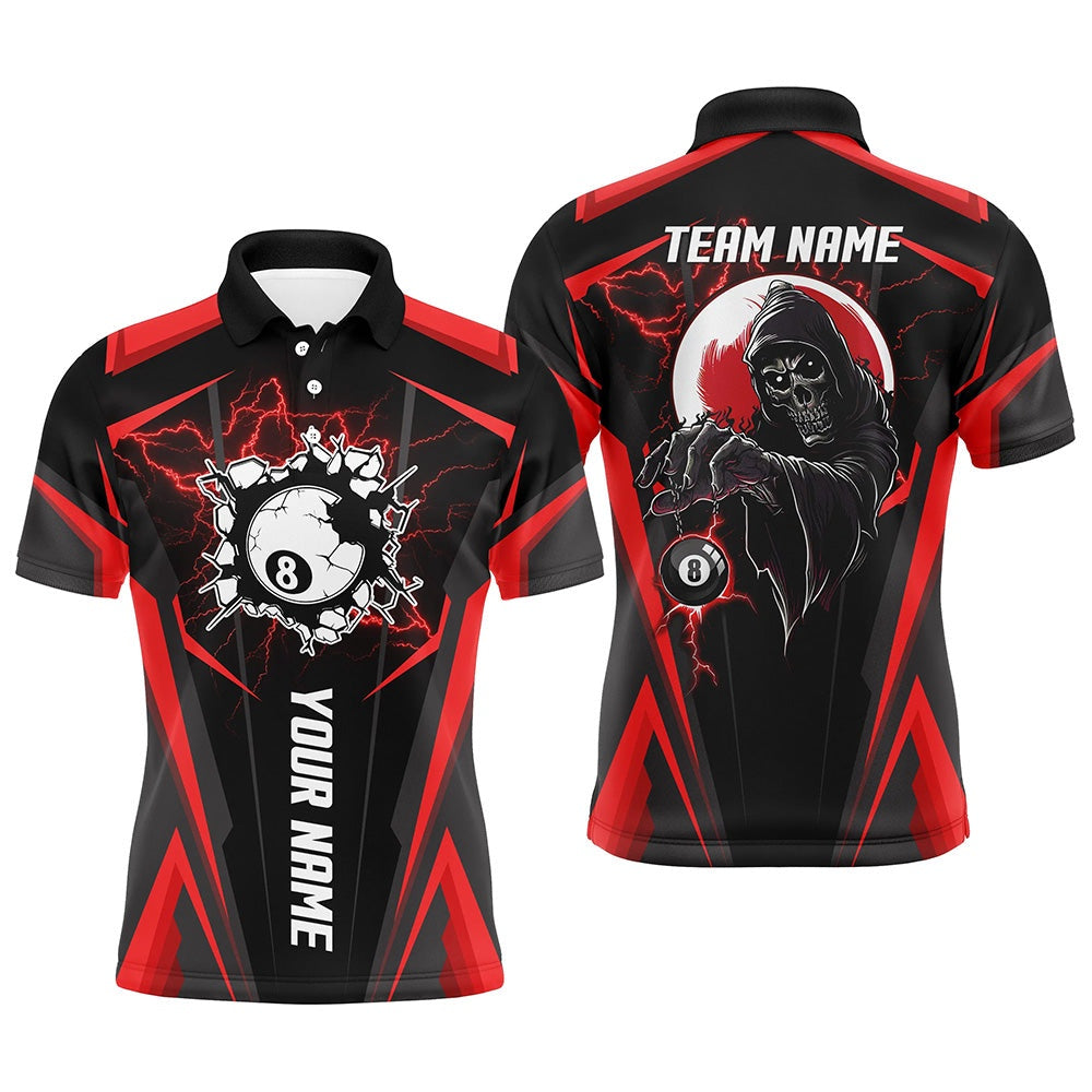 Billiard Polo Shirts, Personalized Red Billiard Grim Reaper Polo Shirts, Custom Team League Billiard Jerseys Shirts, Billiards Team Shirts