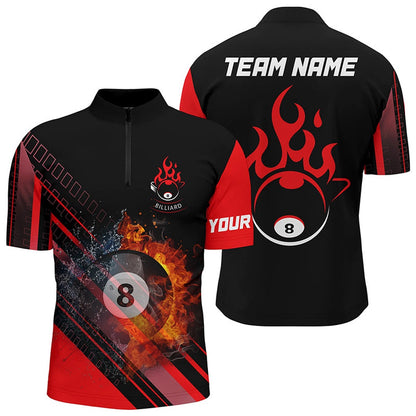 Billiard Polo Shirts, Personalized Red Billiard Jerseys Custom 3D Billiard 8 Ball Fire And Water Polo Shirts, Billiards Team Shirts