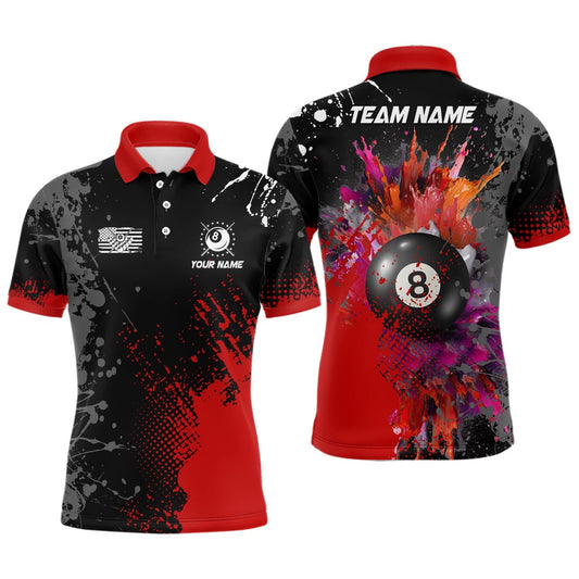 Billiard Polo Shirts, Personalized Red Billiard Paint Style Polo Shirts Custom Billiard Outfit Idea For Team, Billiards Team Shirts
