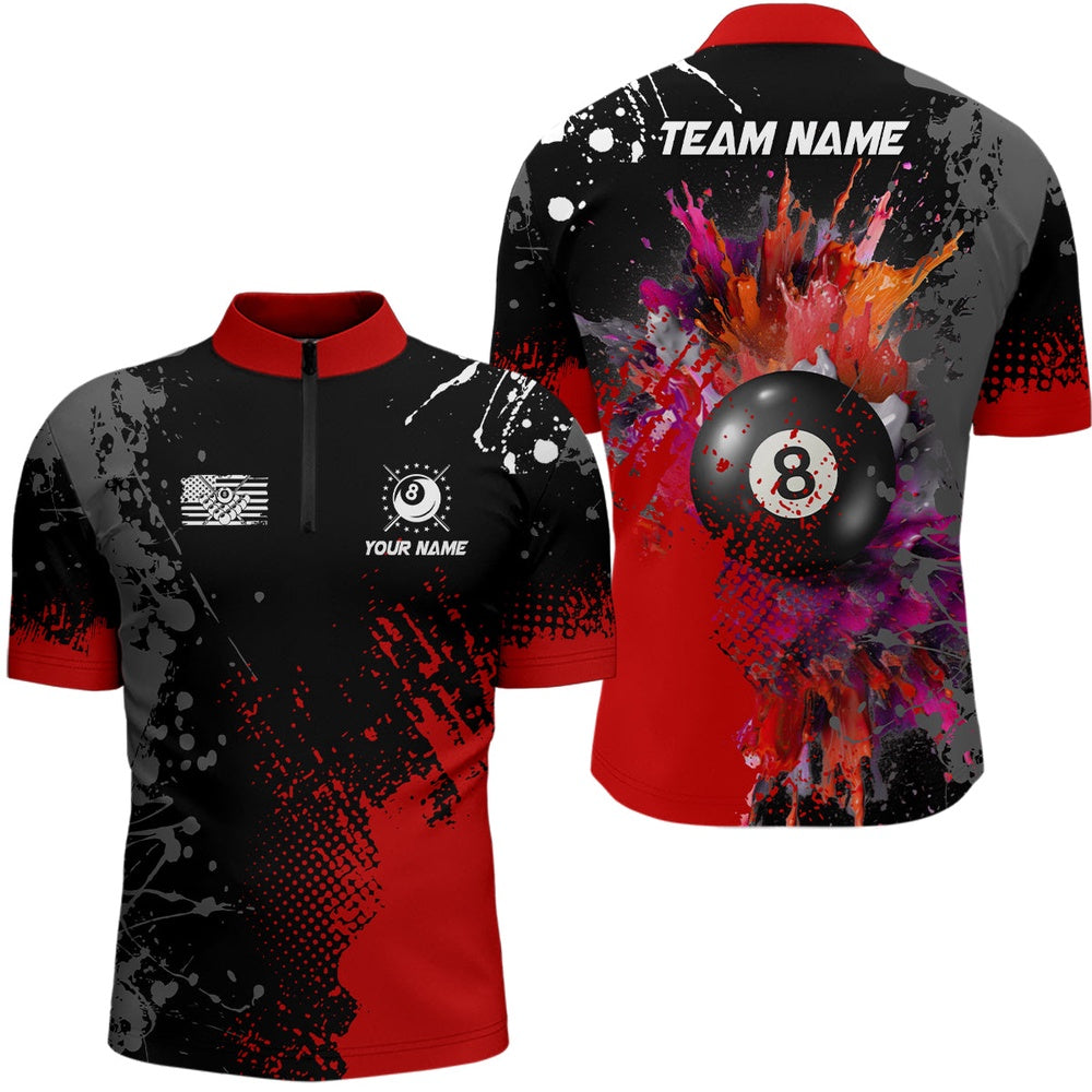 Billiard Polo Shirts, Personalized Red Billiard Paint Style Polo Shirts Custom Billiard Outfit Idea For Team, Billiards Team Shirts