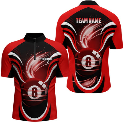 Billiard Polo Shirts, Personalized Red Black 3D 8 Ball Pool Polo Shirts, Custom Billiard 8 Ball Pool Team Shirts, Billiards Team Shirts