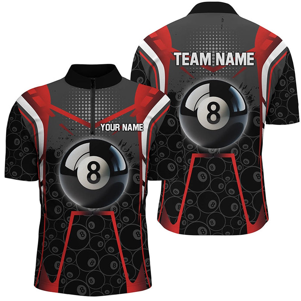 Billiard Polo Shirts, Personalized Red Black 8 Ball Billiard 3D Polo Shirts, Custom 8 Ball Pool Pattern Jerseys, Billiards Team Shirts