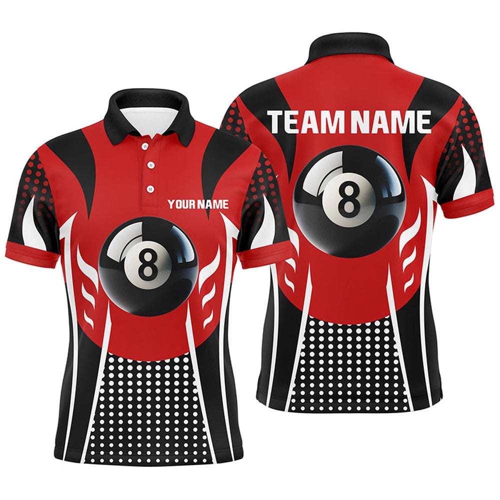 Billiard Polo Shirts, Personalized Red Black 8 Ball Billiard 3D Polo Shirts, Custom Billiards 8 Ball Pool Jerseys, Billiards Team Shirts