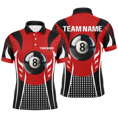 Billiard Polo Shirts, Personalized Red Black 8 Ball Billiard 3D Polo Shirts, Custom Billiards 8 Ball Pool Jerseys, Billiards Team Shirts