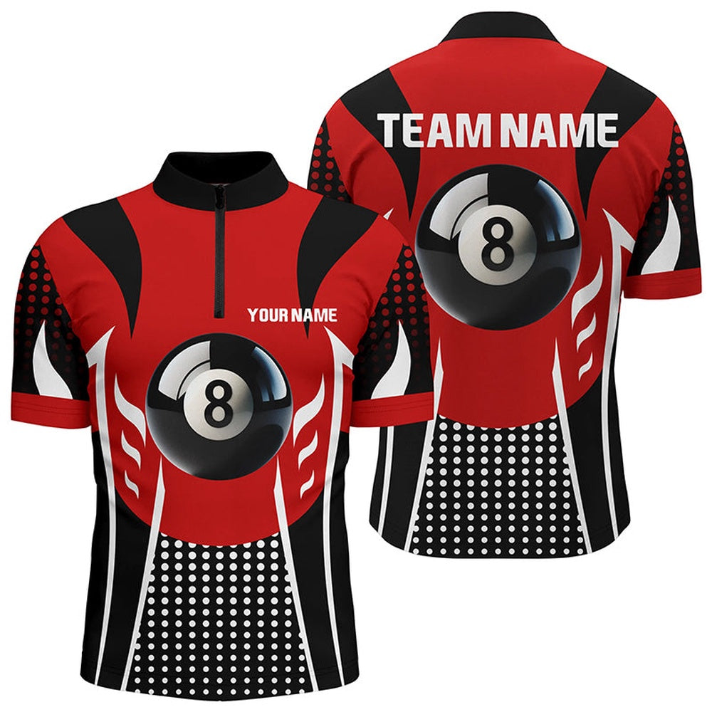 Billiard Polo Shirts, Personalized Red Black 8 Ball Billiard 3D Polo Shirts, Custom Billiards 8 Ball Pool Jerseys, Billiards Team Shirts