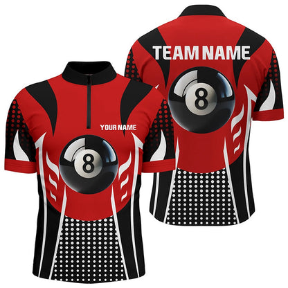 Billiard Polo Shirts, Personalized Red Black 8 Ball Billiard 3D Polo Shirts, Custom Billiards 8 Ball Pool Jerseys, Billiards Team Shirts