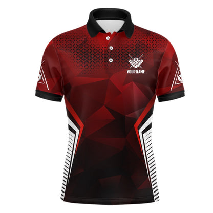Billiard Polo Shirts, Personalized Red Black 8 Ball Pool Billiard 3D Polo Shirts, Custom 8 Ball Billiard Jerseys, Billiards Team Shirts
