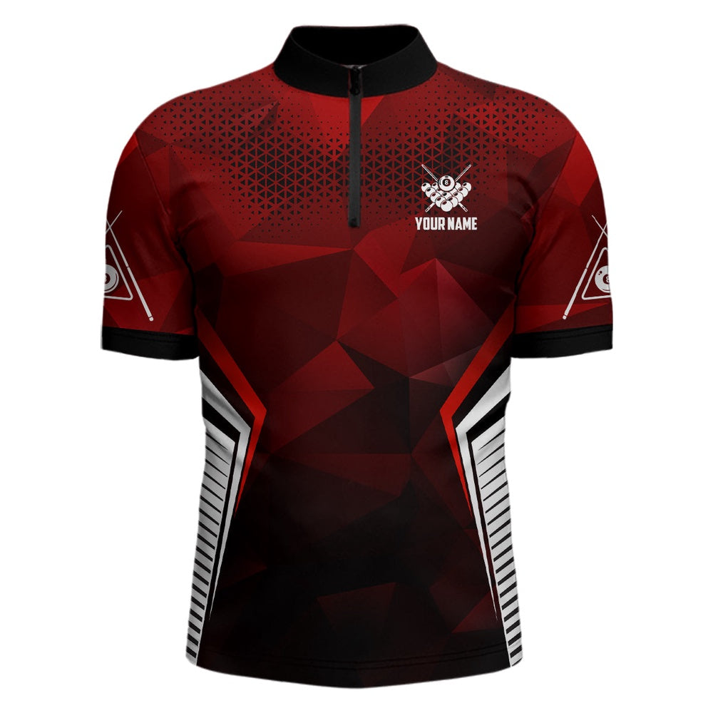 Billiard Polo Shirts, Personalized Red Black 8 Ball Pool Billiard 3D Polo Shirts, Custom 8 Ball Billiard Jerseys, Billiards Team Shirts