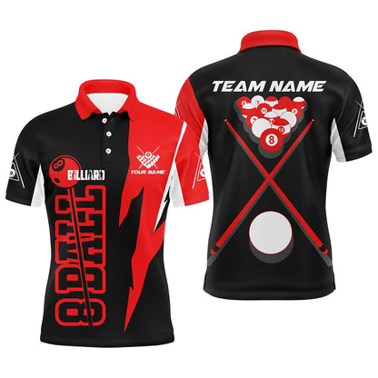 Billiard Polo Shirts, Personalized Red Black 8 Ball Pool Polo Shirts, Custom Billiard Balls 8 Ball Pool Jerseys, Billiards Team Shirts