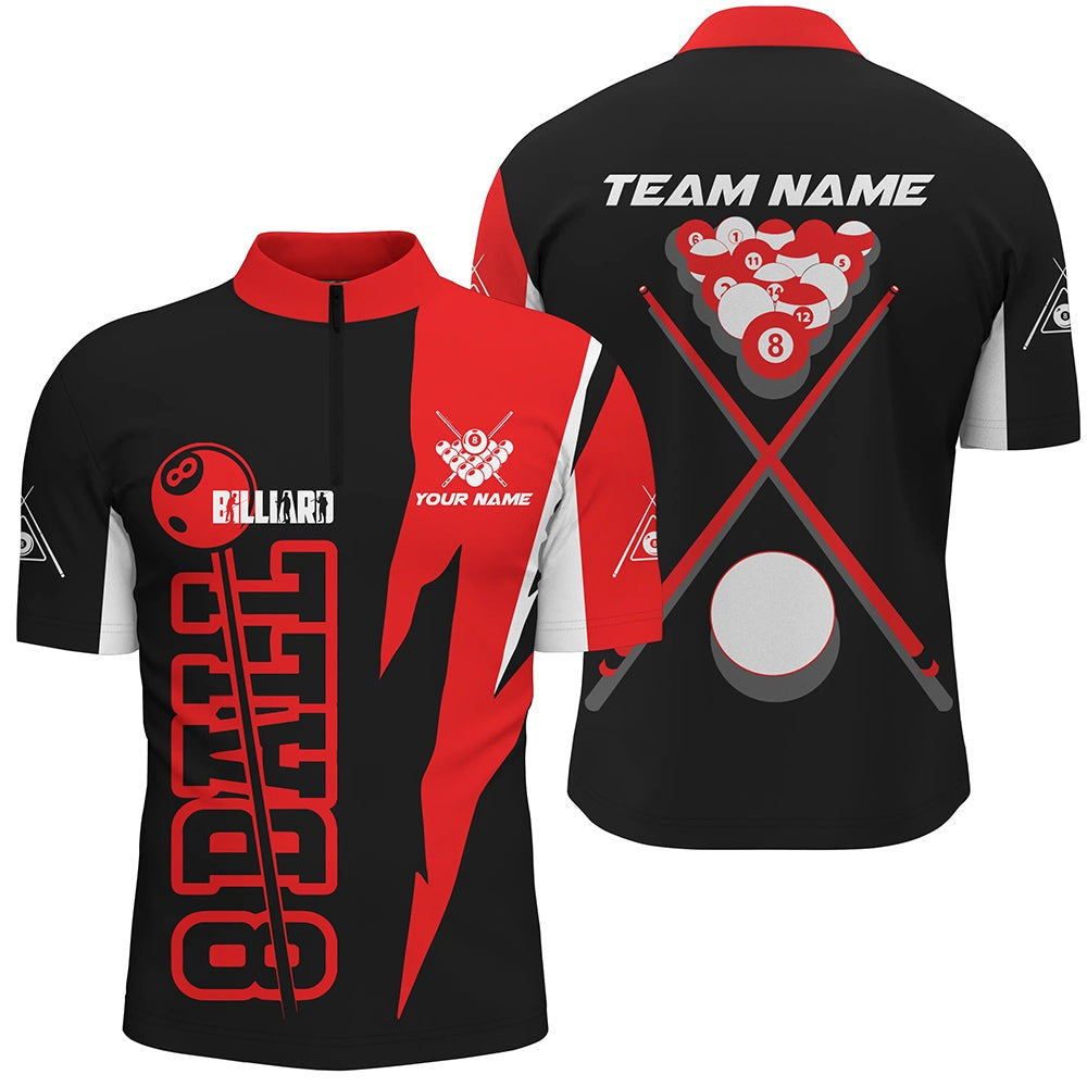 Billiard Polo Shirts, Personalized Red Black 8 Ball Pool Polo Shirts, Custom Billiard Balls 8 Ball Pool Jerseys, Billiards Team Shirts
