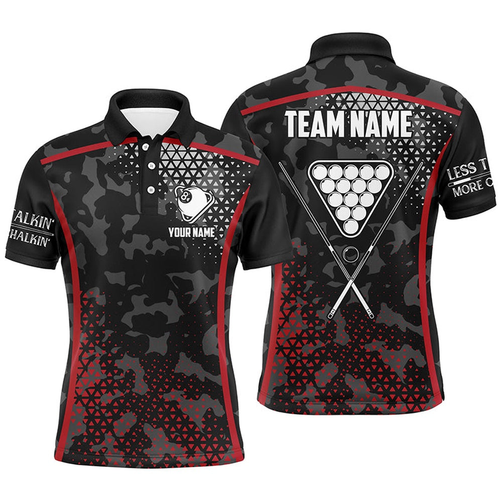 Billiard Polo Shirts, Personalized Red Black 8 Ball Pool Polo Shirts, Custom Pool Billiard Balls Team Jerseys, Billiards Team Shirts