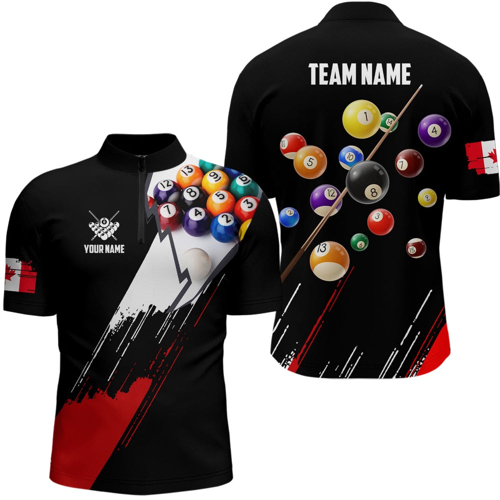 Billiard Polo Shirts, Personalized Red Black Billiard Balls Polo Shirts, Custom Canadian Flag 8 Ball Pool Shirts, Billiards Team Shirts