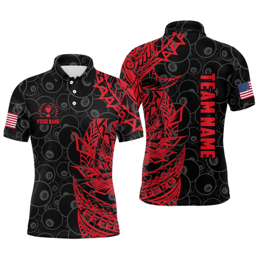 Billiard Polo Shirts, Personalized Red Black Tribal Pattern 3D Printed Billiard Polo Shirts, Billiard Team Gifts, Billiards Team Shirts