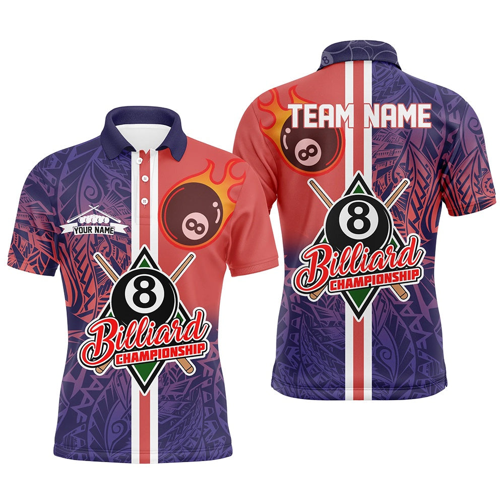 Billiard Polo Shirts, Personalized Red Blue Tribal 8 Ball Billiard 3D Polo Shirts, Custom Pool Billiards Jerseys, Billiards Team Shirts