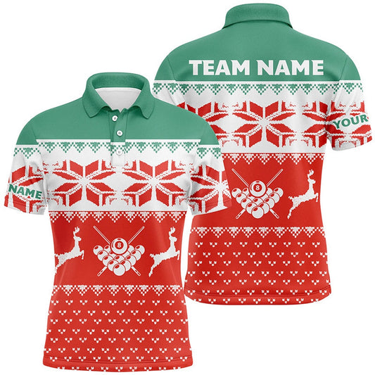 Billiard Polo Shirts, Personalized Red Christmas Shirts Custom Full Printing Funny Billiard Christmas Polo Shirts, Billiards Team Shirts
