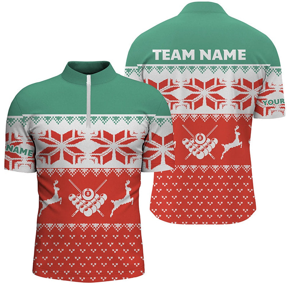 Billiard Polo Shirts, Personalized Red Christmas Shirts Custom Full Printing Funny Billiard Christmas Polo Shirts, Billiards Team Shirts