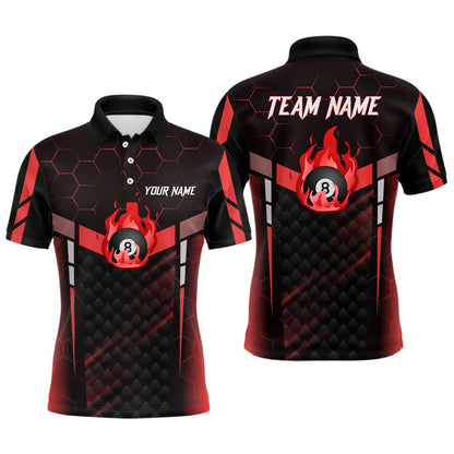 Billiard Polo Shirts, Personalized Red Fire 8 Ball Billiard 3D Polo Shirts, Custom 8 Ball Pool Team Jerseys, Billiards Team Shirts