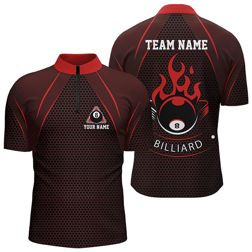 Billiard Polo Shirts, Personalized Red Fire 8 Ball Pool Polo Shirts, Custom Flame 8 Ball Billiard Team Shirts, Billiards Team Shirts