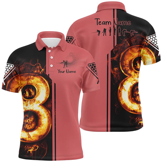 Billiard Polo Shirts, Personalized Red Fire 8 Pool Ball 3D Polo Shirts, Unique Gifts For Billiard Players, Billiards Team Shirts