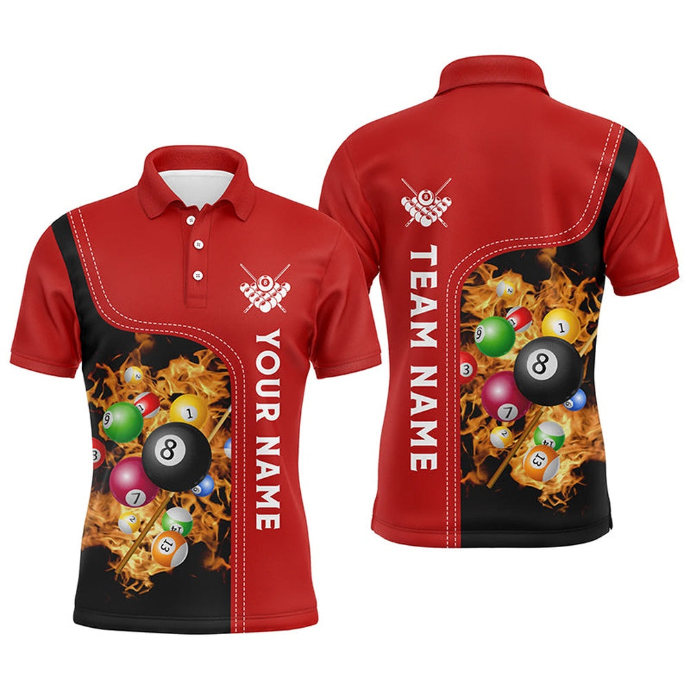 Billiard Polo Shirts, Personalized Red Fire Pool Balls Billiard Polo Shirts, Custom 3D Billiard Team Jerseys, Billiards Team Shirts