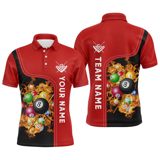 Billiard Polo Shirts, Personalized Red Fire Pool Balls Billiard Polo Shirts, Custom 3D Billiard Team Jerseys, Billiards Team Shirts