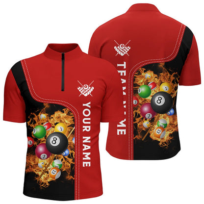 Billiard Polo Shirts, Personalized Red Fire Pool Balls Billiard Polo Shirts, Custom 3D Billiard Team Jerseys, Billiards Team Shirts