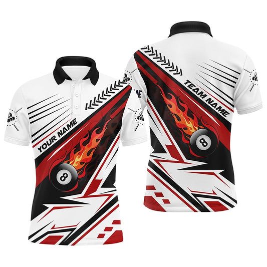 Billiard Polo Shirts, Personalized Red Flaming 8 Ball Billiard Polo Shirts Custom Billiard Pool Team Jerseys Shirts, Billiards Team Shirts