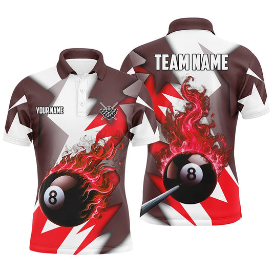 Billiard Polo Shirts, Personalized Red Flaming 8 Ball Pool Jerseys Polo Shirts, Best Team League Billiard Shirts, Billiards Team Shirts
