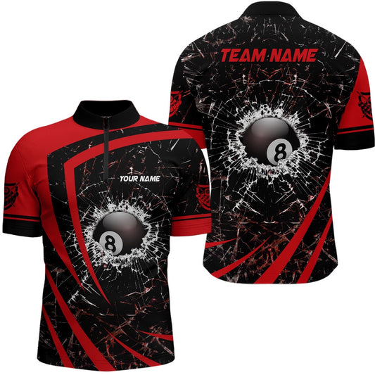 Billiard Polo Shirts, Personalized Red Glass Break 8 Ball Billiard 3D Polo Shirts, 8 Ball Pool Jerseys, Billiards Team Shirts