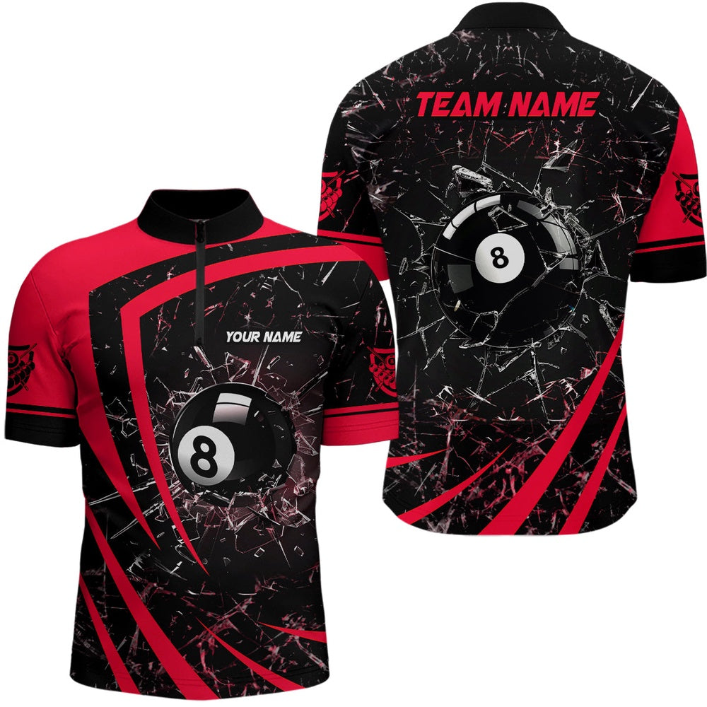 Billiard Polo Shirts, Personalized Red Glass Break 8 Ball Billiard 3D Polo Shirts, 8 Ball Pool Jerseys, Billiards Team Shirts