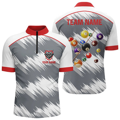 Billiard Polo Shirts, Personalized Red Grey Billiard Balls 3D Polo Shirts, Custom 8 Ball Billiard Team Jerseys, Billiards Team Shirts