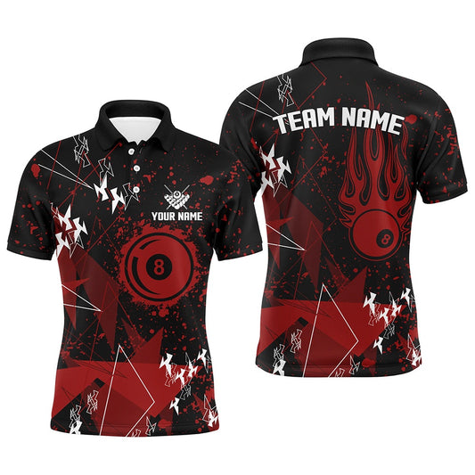 Billiard Polo Shirts, Personalized Red Grunge Billiard Polo Shirts, Best Custom Billiard Jerseys For Pool Player, Billiards Team Shirts
