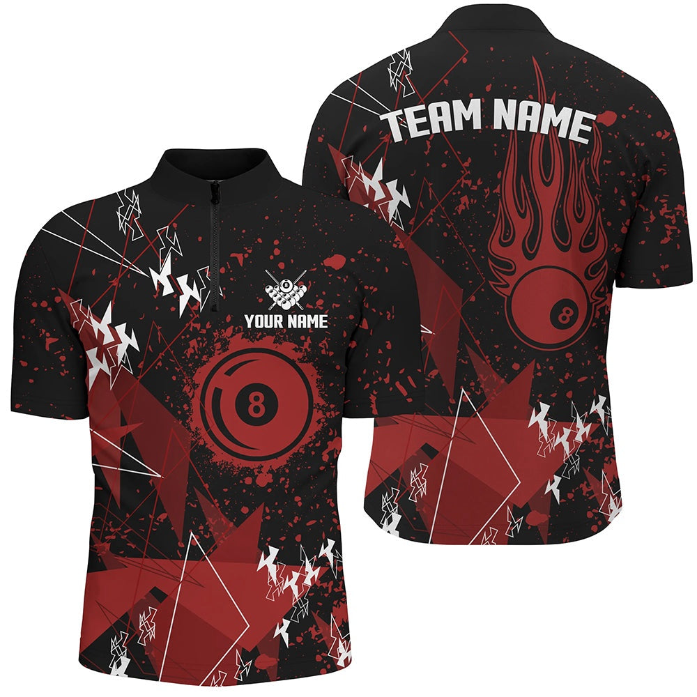 Billiard Polo Shirts, Personalized Red Grunge Billiard Polo Shirts, Best Custom Billiard Jerseys For Pool Player, Billiards Team Shirts