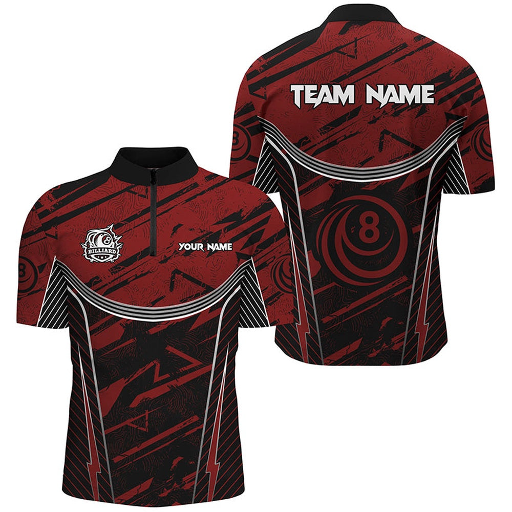 Billiard Polo Shirts, Personalized Red Grunge Billiard Shirts Custom Billiards Ball 8 Jerseys Team Shirts, Billiards Team Shirts
