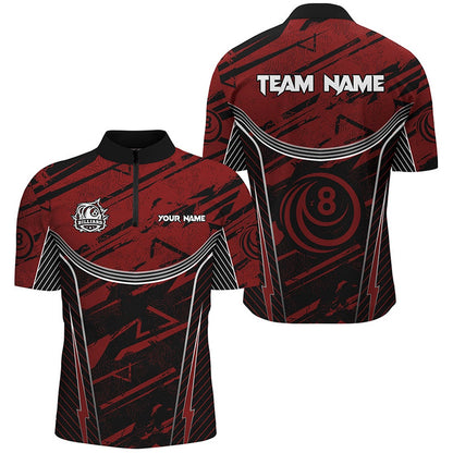 Billiard Polo Shirts, Personalized Red Grunge Billiard Shirts Custom Billiards Ball 8 Jerseys Team Shirts, Billiards Team Shirts