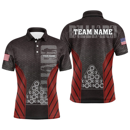 Billiard Polo Shirts, Personalized Red Hive Pattern 8 Ball Billiard 3D Polo Shirts, Custom Billiards Jerseys, Billiards Team Shirts