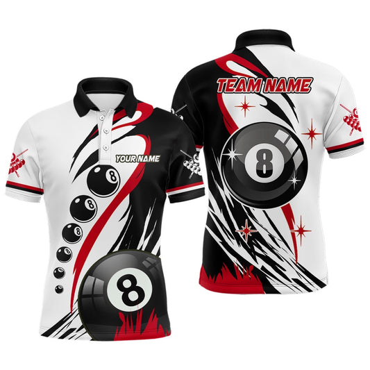 Billiard Polo Shirts, Personalized Red Jerseys Billiard 8 Ball Pool Polo Shirts, Best Custom Billiard Team Shirts, Billiards Team Shirts