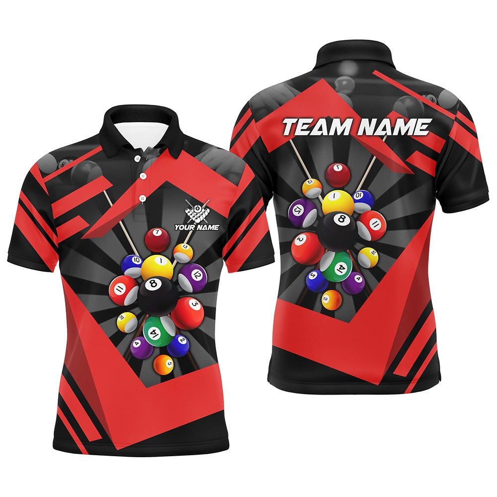 Billiard Polo Shirts, Personalized Red Jerseys Billiard Balls Polo & Polo Shirt, 8 Ball Pool Player Shirts, Billiards Team Shirts