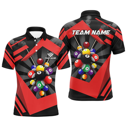 Billiard Polo Shirts, Personalized Red Jerseys Billiard Balls Polo & Polo Shirt, 8 Ball Pool Player Shirts, Billiards Team Shirts