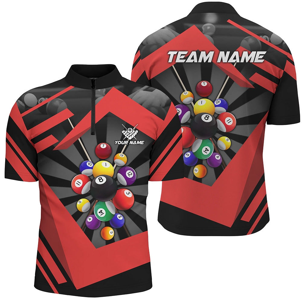 Billiard Polo Shirts, Personalized Red Jerseys Billiard Balls Polo & Polo Shirt, 8 Ball Pool Player Shirts, Billiards Team Shirts